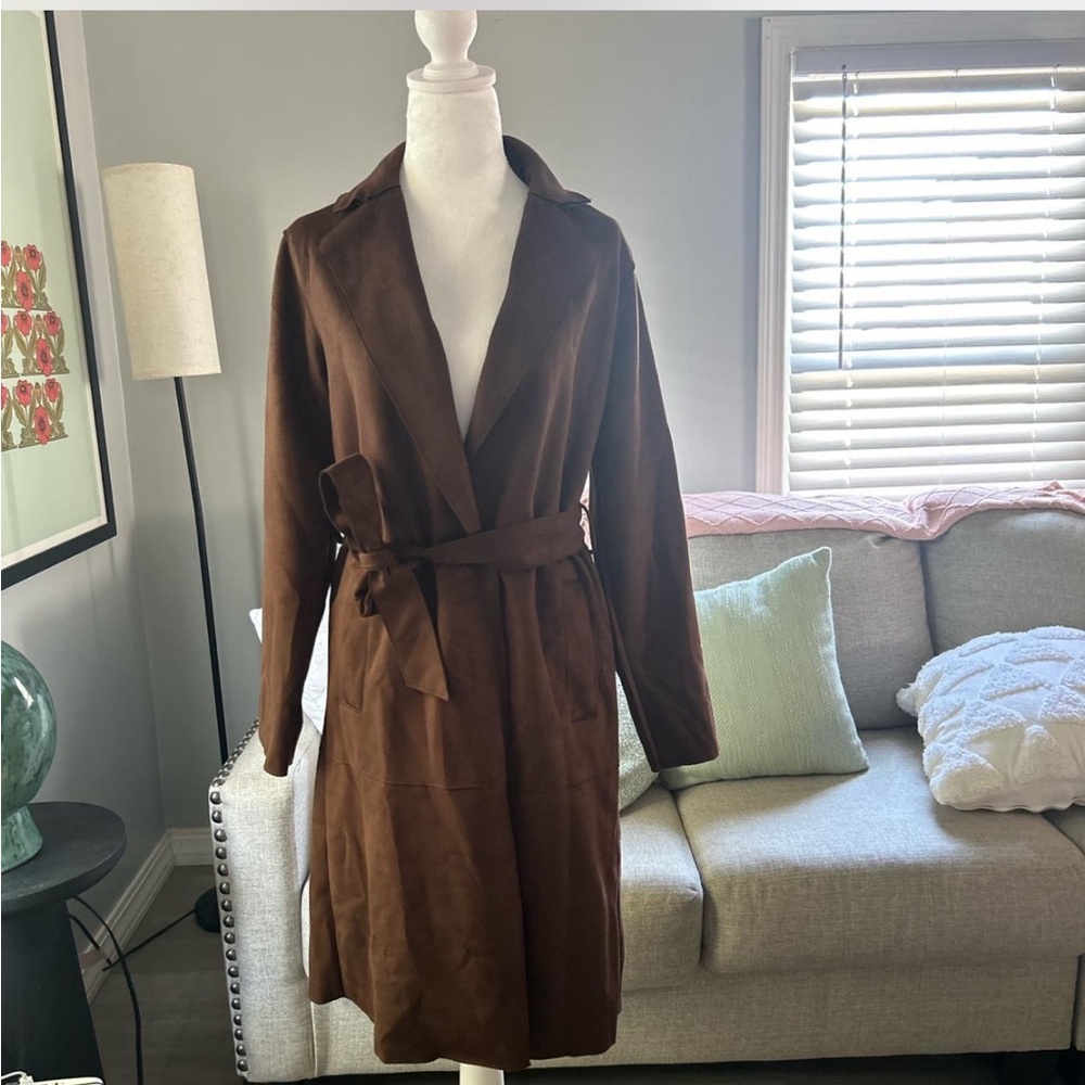 Brown suede trench coat